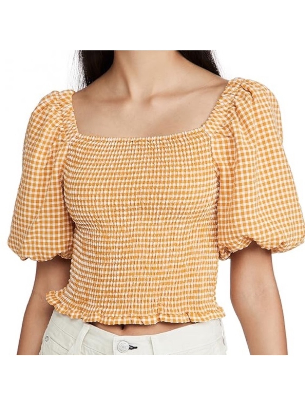 BB Dakota by Steve Madden Sunshine Superwoman smocked puff sleeve top
